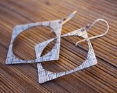 Flash - Pure Silver Textured Square Earrings With Sterling Silver Ear Wire, Distressed, Rustic, Organic, Big Statement Earrings, Circle