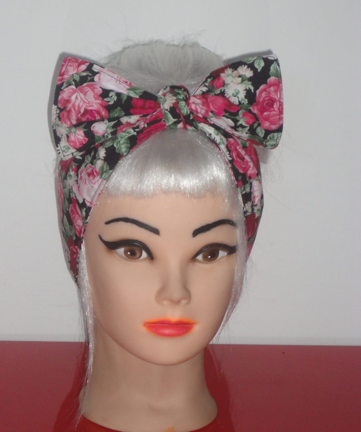 Big Bow Headband Head Scarf hair wrap tie Floral Pinup Vintage