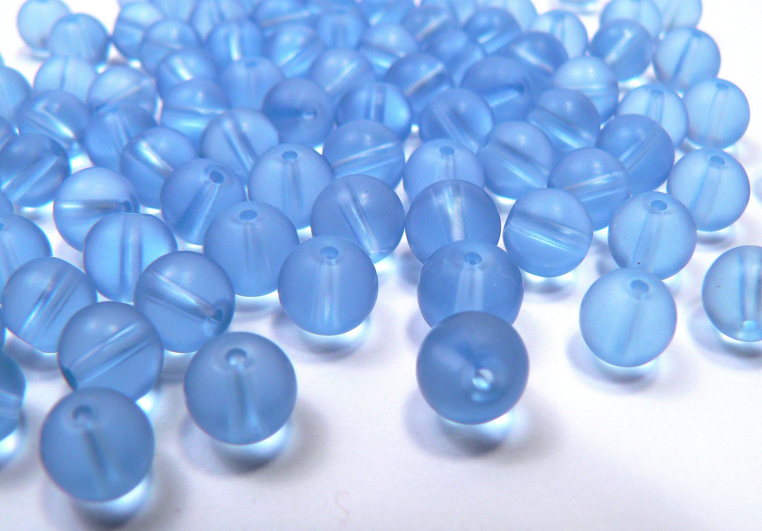 Frosted Blue Glass Beads Blue Bead Supply 12 Loose Light