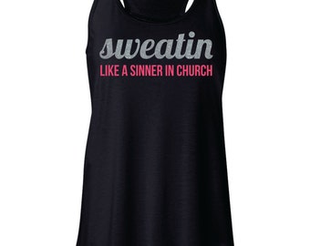 Sweating southern, flowy funny workout tank, glitter marathon runner ...