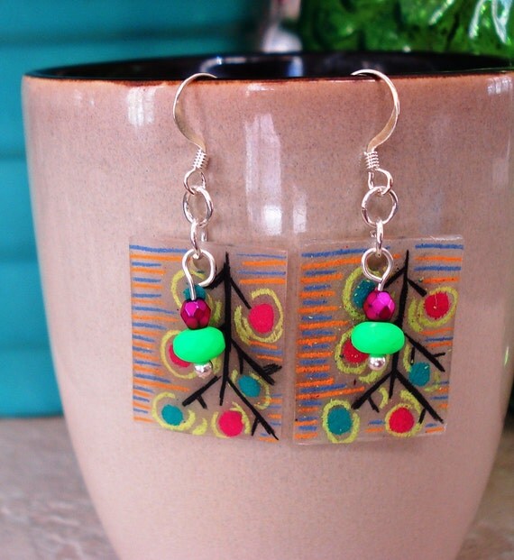 mod christmas tree shrinky dink earrings mod christmas tree shrinky dink earrings