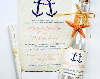 Bottle Wedding Invitations - Bottle Invitations - Nautical Wedding Invitations in a Bottle - Nautical Anchor