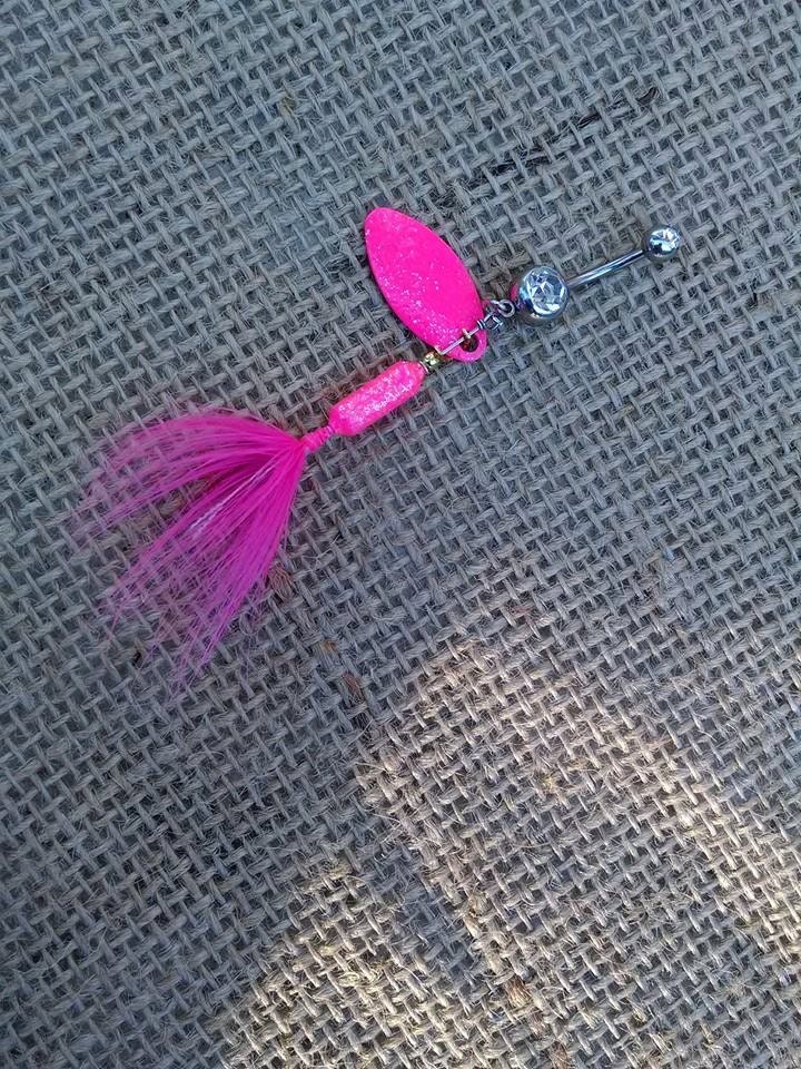 Glittery Pink Tail Fishing Lure Navel Belly Button Ring For