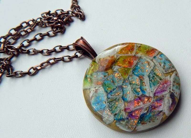 Polymer Clay Pendant Faux Gemstone Pendant by PebblesnPaint