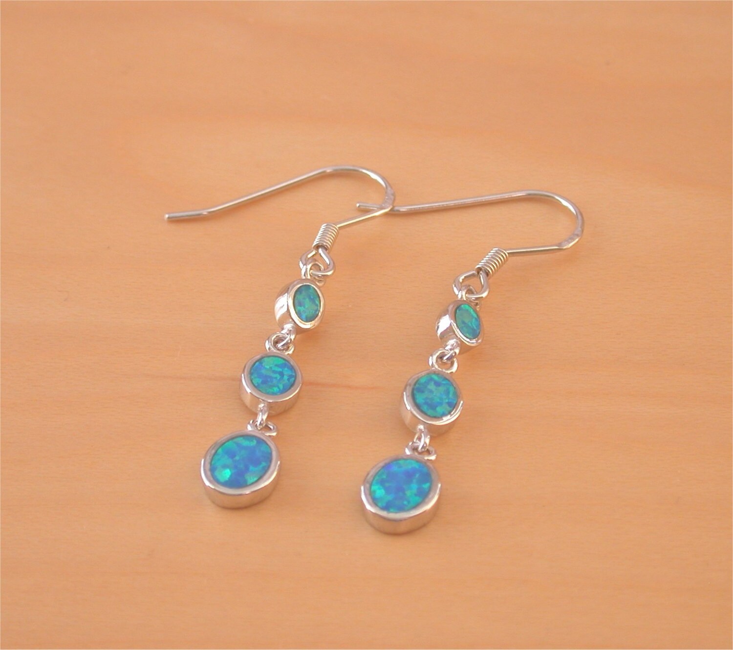 925 Blue Opal Chandelier Earrings/Opal Dangly Earrings/Silver