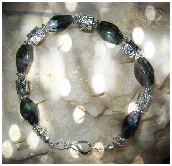 Handmade Silver Bracelet with Shaped Ruby Ziosite by IreneDesign2011