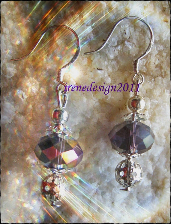 Beautiful Handmade Silver Hook Earrings with Swarovski & Silver Balls by IreneDesign2011