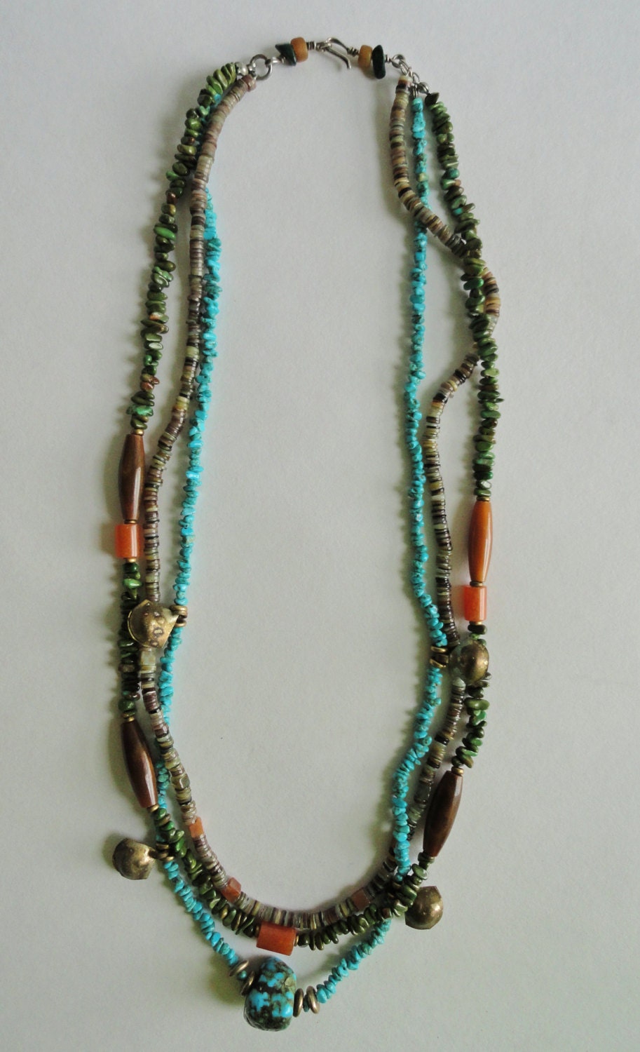 Vintage Artsy Statement Necklace with Turquoise and Various Beads
