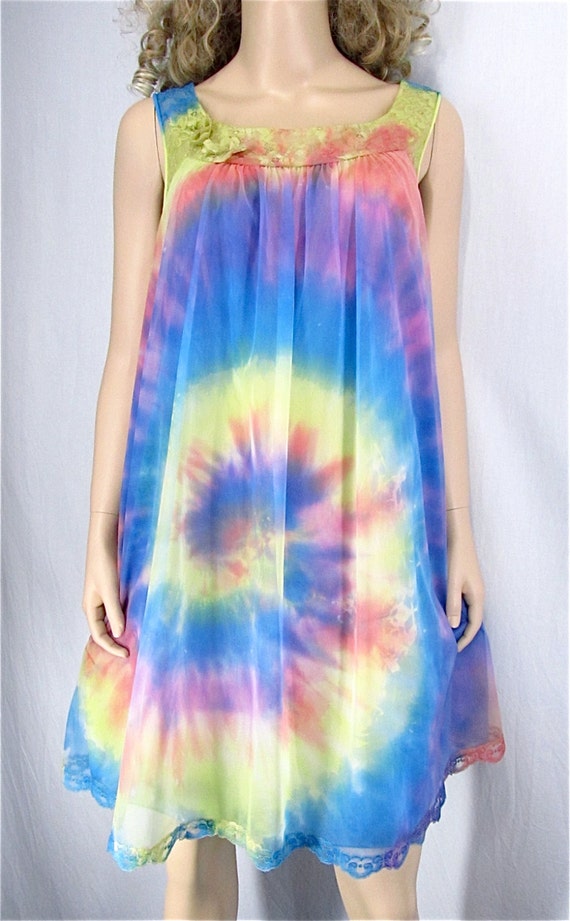 Upcycled Vintage Nightgown MEDIUM Rainbow Tie Dye Lingerie