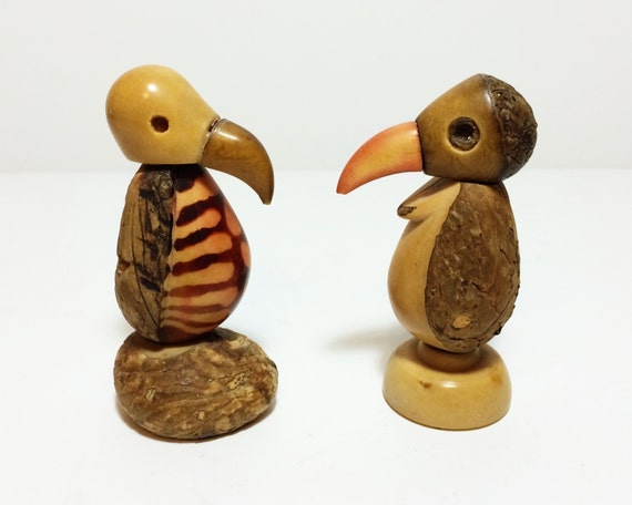 Pair of Vintage Tagua Nut Bird Carvings from Ecuador