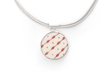 Red and White China Pendant, Antique Broken China Jewerly, Unique