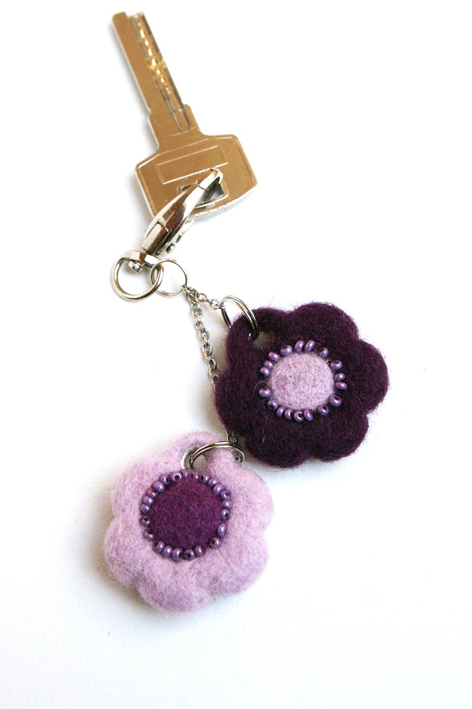 Wool Needle Felted Keychain Bag Charm with Violet Purple