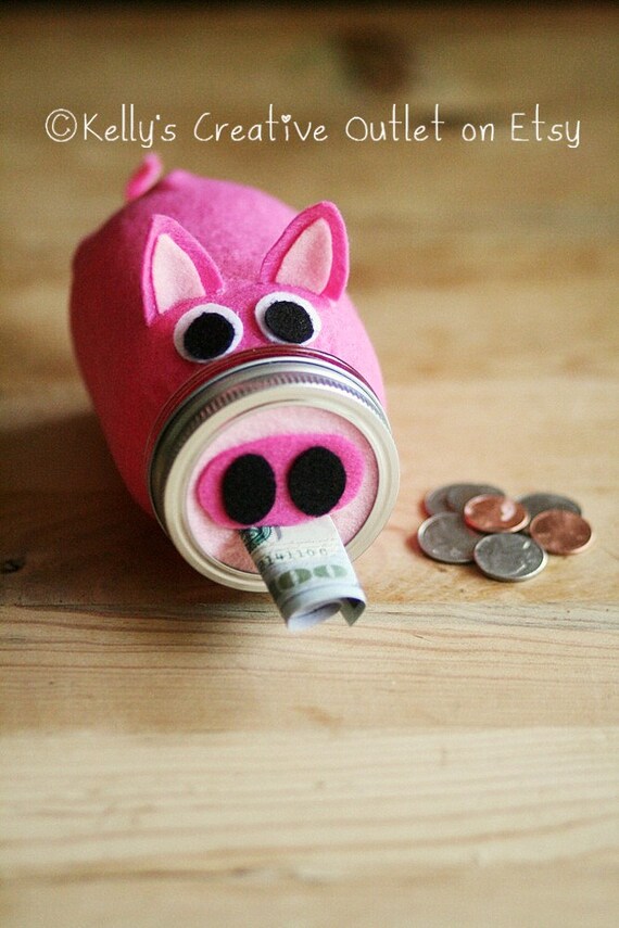 Piggy Bank Pink Pig Kids Gift Mason Jar Bank Pig Decor