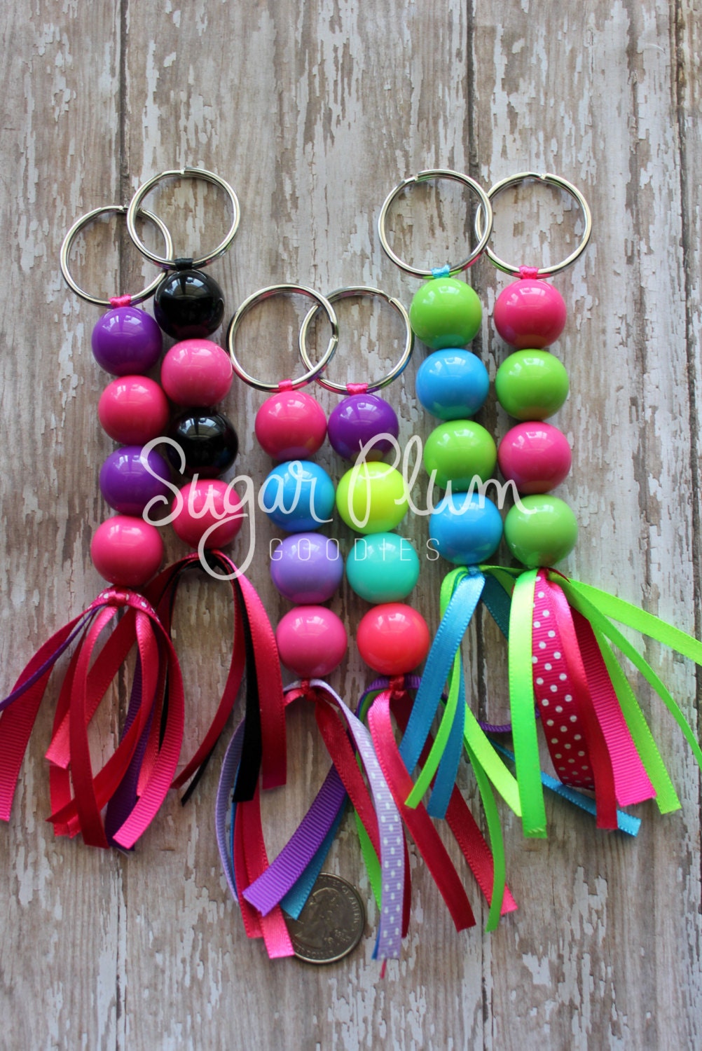 Beaded keychain chunky beaded accessory by SugarPlumGoodies