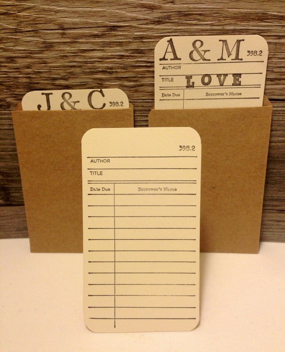 Library Book Checkout Cards with CARD POCKETS for wedding or