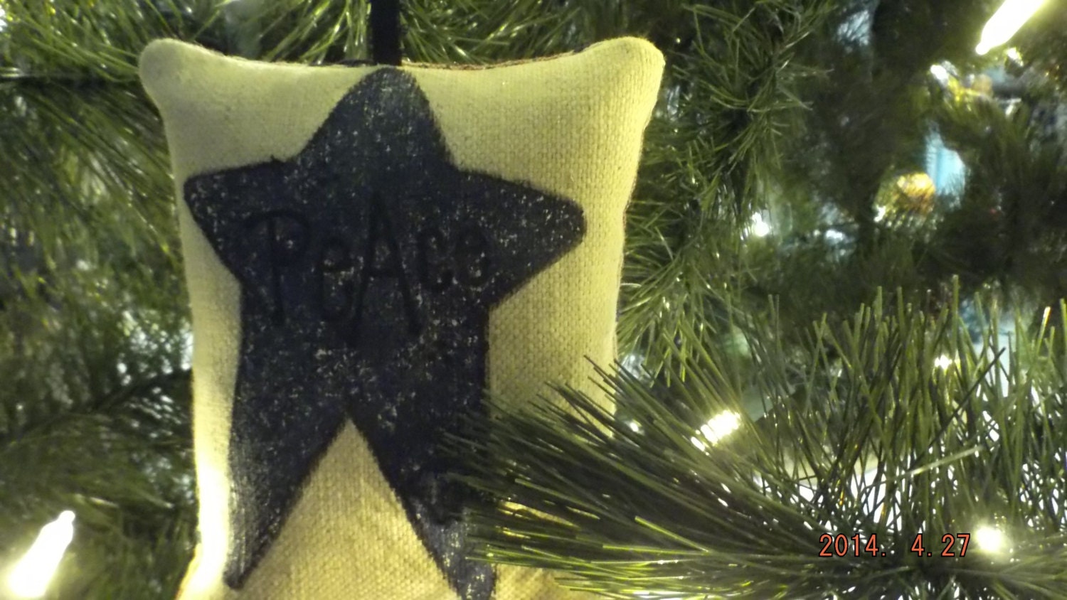 Primitive Blue Star "Peace" Stenciled Pillow Christmas Tree Ornament FREE SHIPPING!