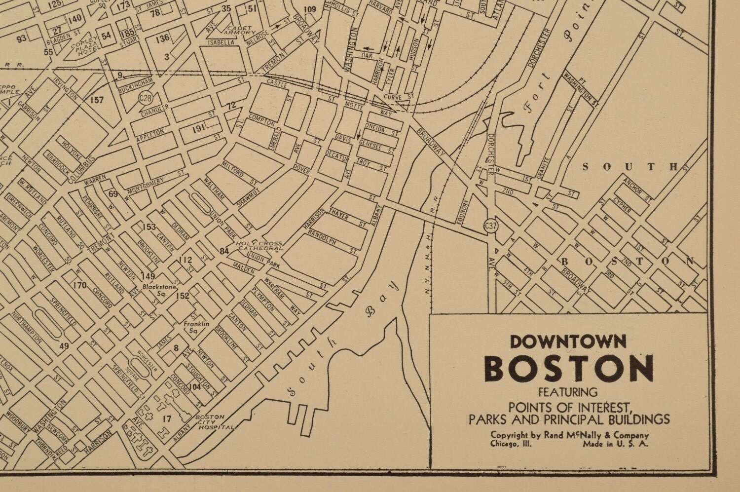 Map Boston Map Vintage Massachusetts 1930s by MapsBooksEphemera