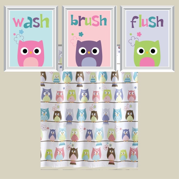 Owl Bathroom Art Print Owl Bath Art Owl Bath Decor Child