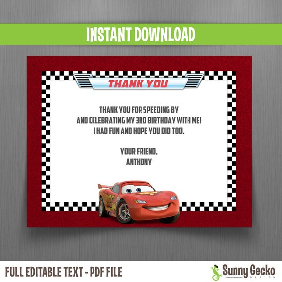 disney cars thank you cards