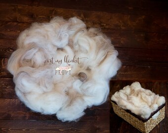 Wool Fluff Basket Stuffer Merino Prop Baby Newborn Soft - Shades of Cafe