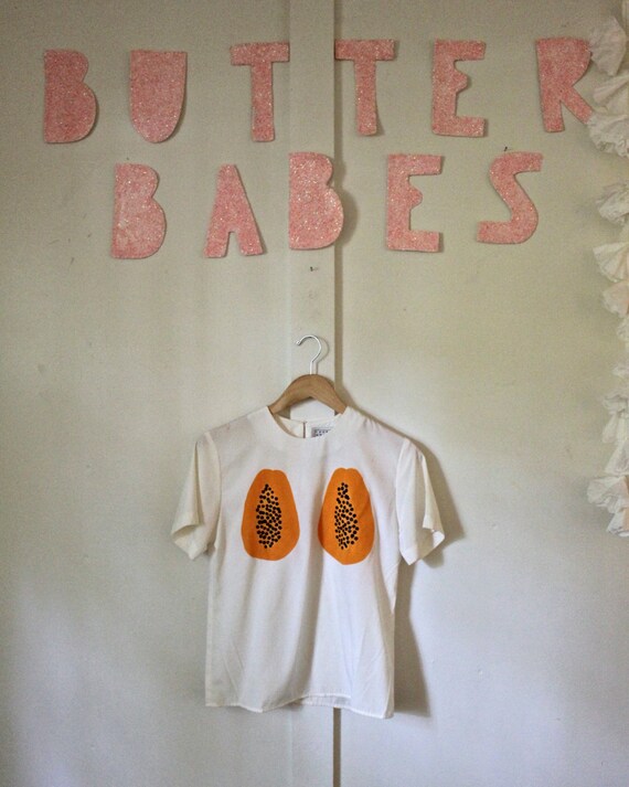 papaya shirt / white / papaya boobs by butterbabes on Etsy