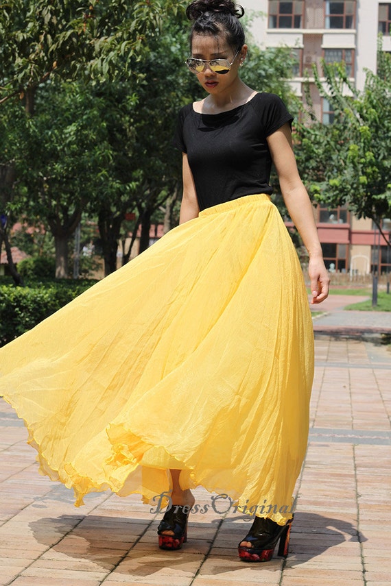 Yellow Chiffon skirt Maxi Skirt Long Skirt Maxi Dress Silk