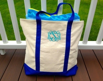 Monogrammed Boat Tote, Monogram Beach Bag, Carry On Bag, Tote Bag, Preppy Tote Bag, Personalized Tote Bag, Bridesmaid Gift, Wedding Gift