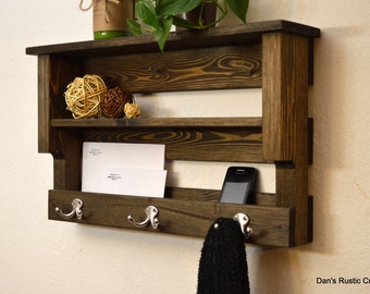 Rustic Entryway organizer Keys Phone Mail Holder Hat Coat Rack Double ...