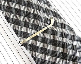 Hockey Stick Tie Clip- Hockey Stick Tie Bar- Sterling Silver or Antiqued Brass Finish