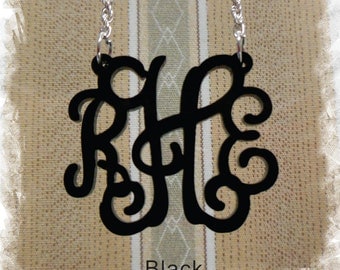 Monogram Acrylic Necklace - Vine Monogram 3 Initial Name Laser cut Acrylic monogram Jewelry - wedding gift