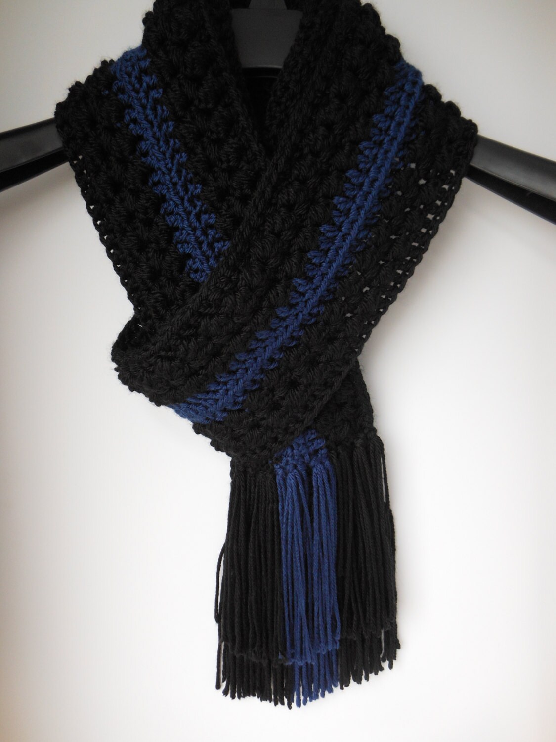 Scarf Thin Blue Line Police Design with Fringe