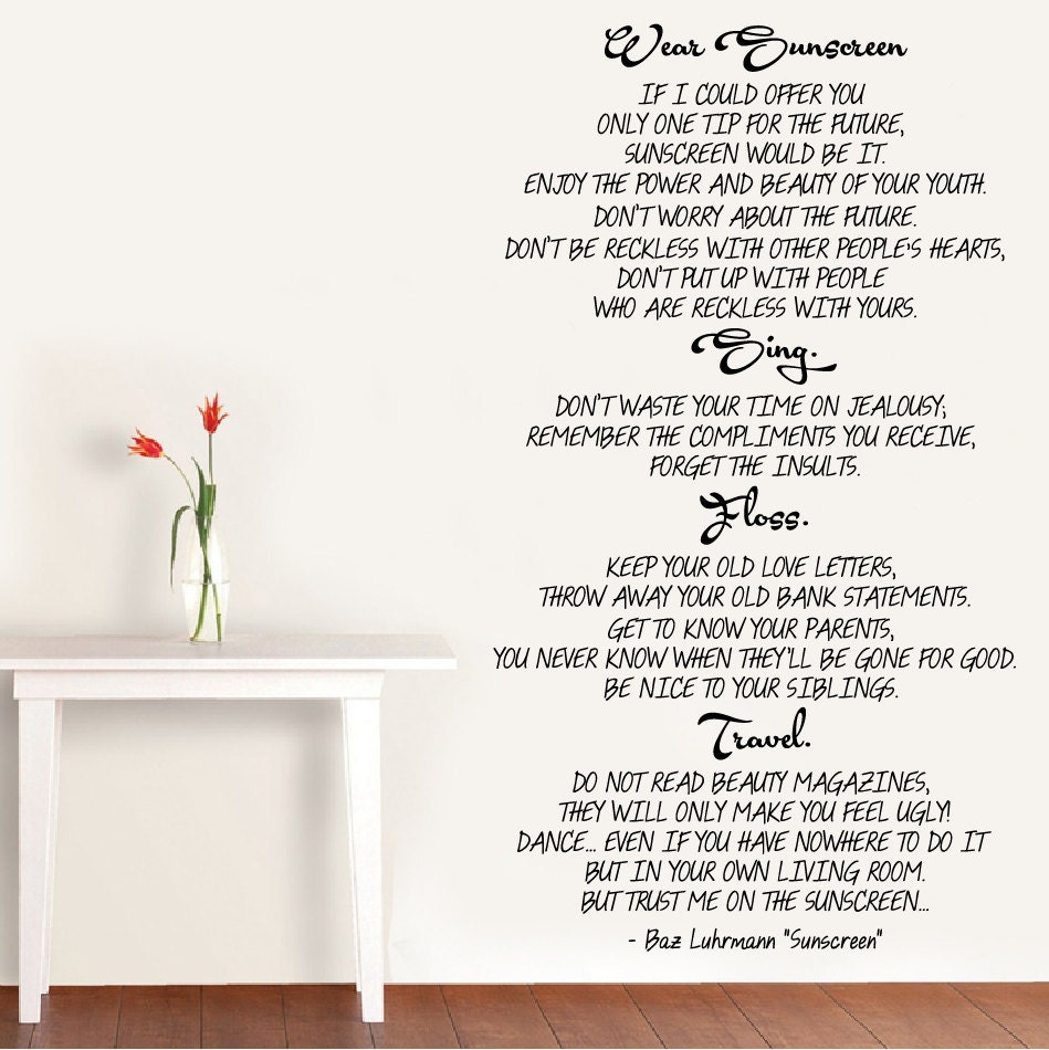 Wall Vinyl Decal Wear Sunscreen song lyrics by Baz