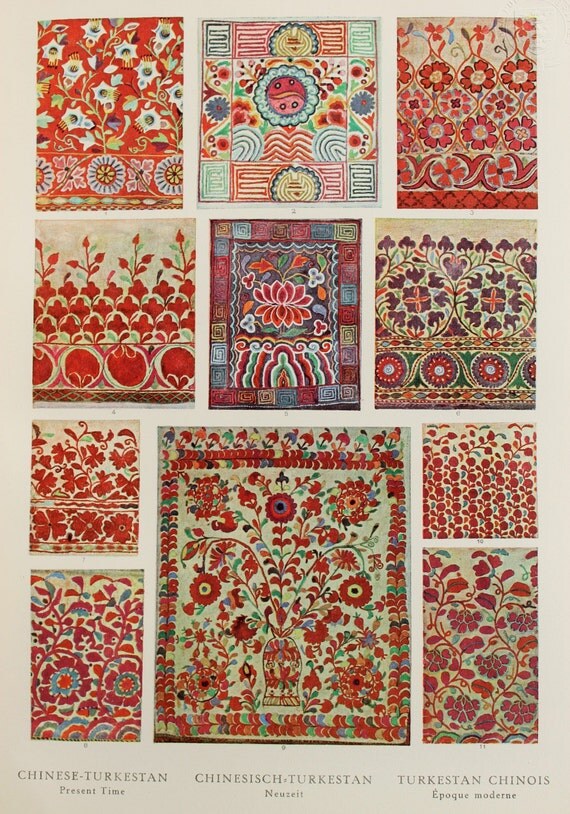 Chinese-Turkistan Asia Modern Period Textile Designs. 1920s