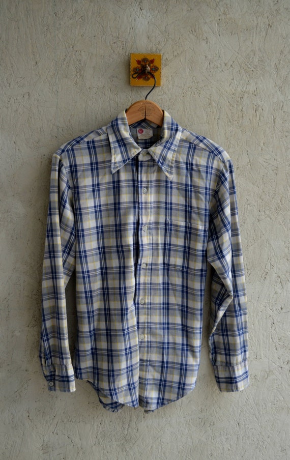 Items similar to Mens 1970 Flannel | Sears Mens Medium | Blue Yellow ...