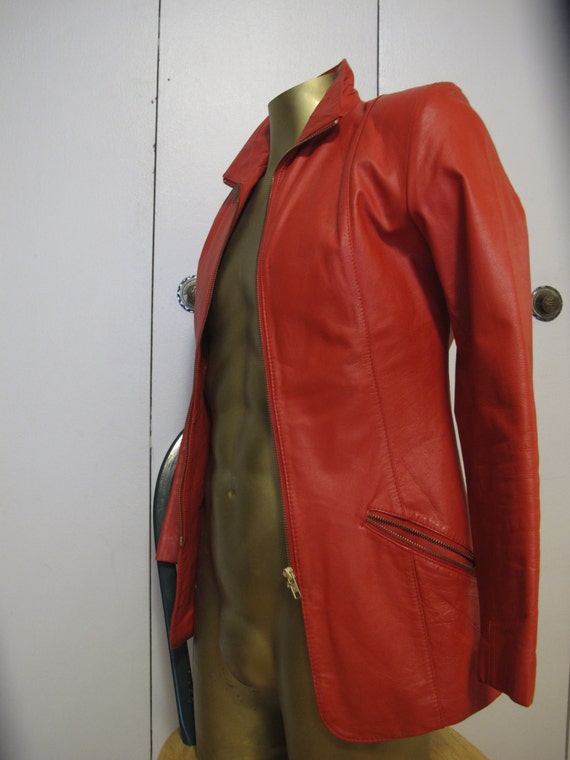 Vintage Red Leather Jacket Mod Coat Womens by BulletsNThings