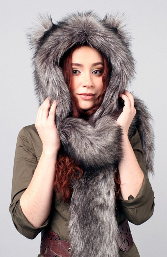 Narrow Choices Wolf Hood Faux Fur Hat with scarf mittens ears and paws Spirit 3 in 1 Warm Hat G out of 5 stars - Wolf Hood Faux Fur Hat with scarf mittens ears and paws Spirit 3 in 1 Warm Hat .