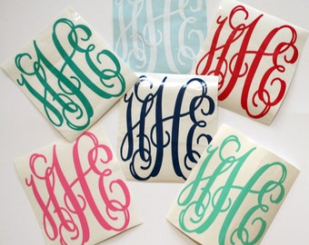 3 Initial Vine Interlocking Personalized Vinyl Monogram Sticker Decal Assorted Sizes High Quality DIY