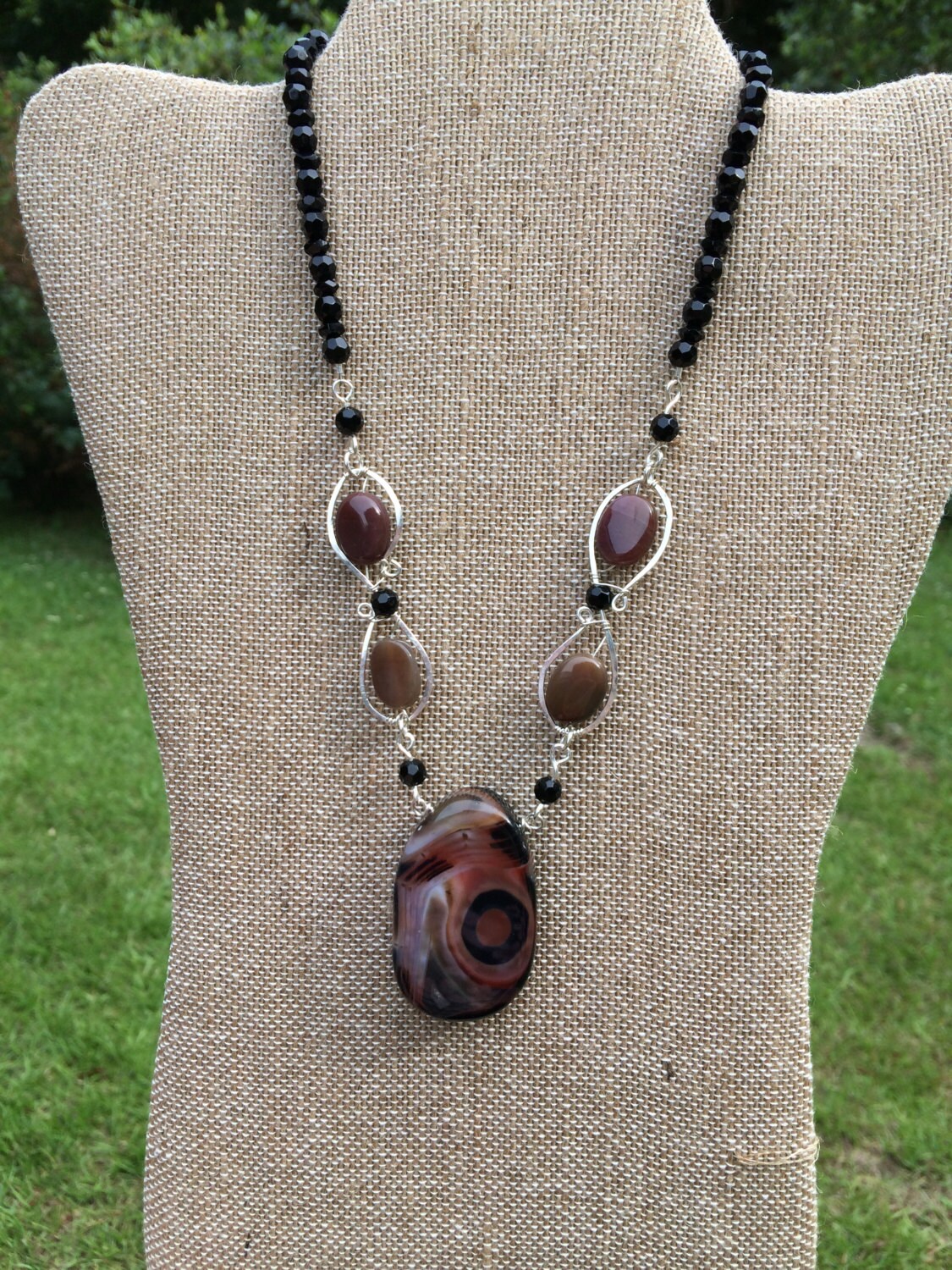 Brown and Black Agate Statement Necklace by BeesjewelsDesignsLLC