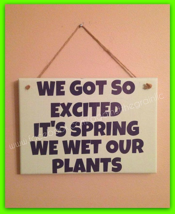 Spring sign Wet our plants sign Funny wood sign Funny