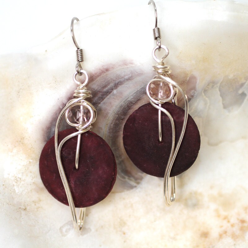 Plum Earrings Wire Wrapped Jewelry Purple Dangle Earrings