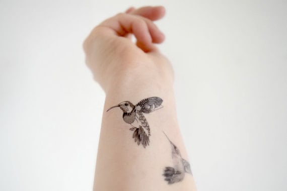 Humming Bird temporary tattoo - Set of 2 - Geometric, Floral, Bird, Tattoo, Woodland, Accessories