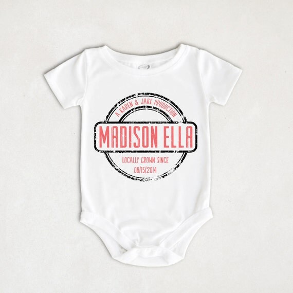 Items similar to Personalized Baby Romper Custom Names and Date Baby