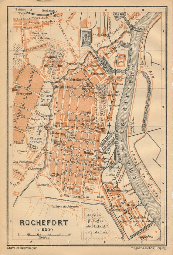 1914 Antique Map of Rochefort France