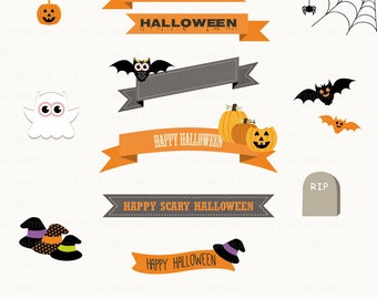 Halloween Ribbons Clipart. Halloween Clipart. Halloween Labels. Happy Halloween. 14 images, 300 dpi. Eps, Png files. Instant Download.
