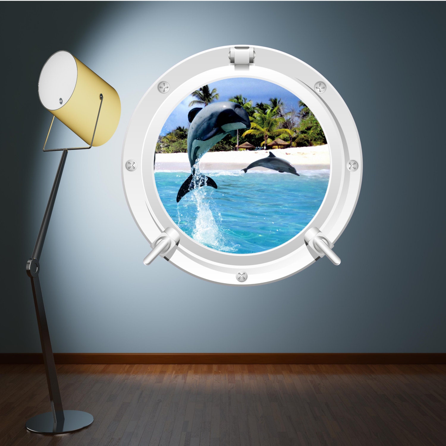 Porthole Wall Decal Sticker Dolphin Fish Sea Tropical Fish