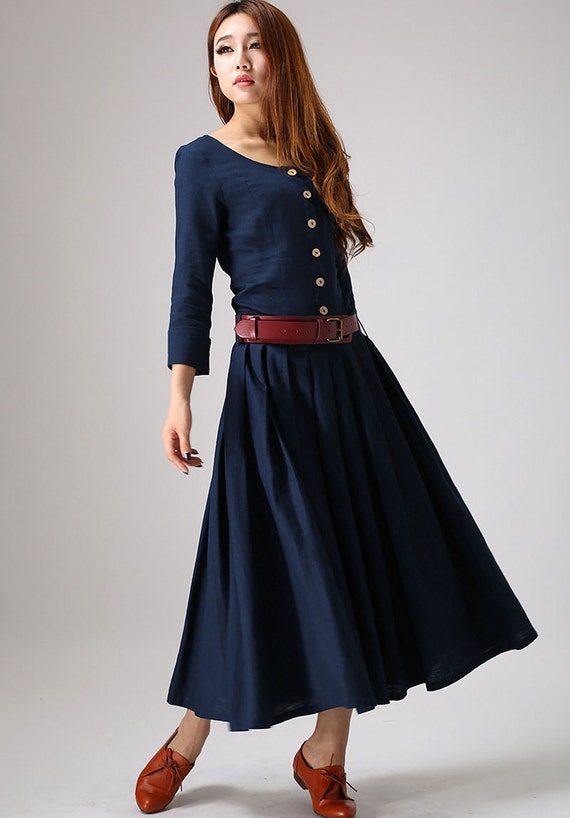  navy  linen  dress  maxi dress  shirt  dress  pleated dress 