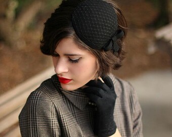 Black Fascinator with Veil and Simple Bow