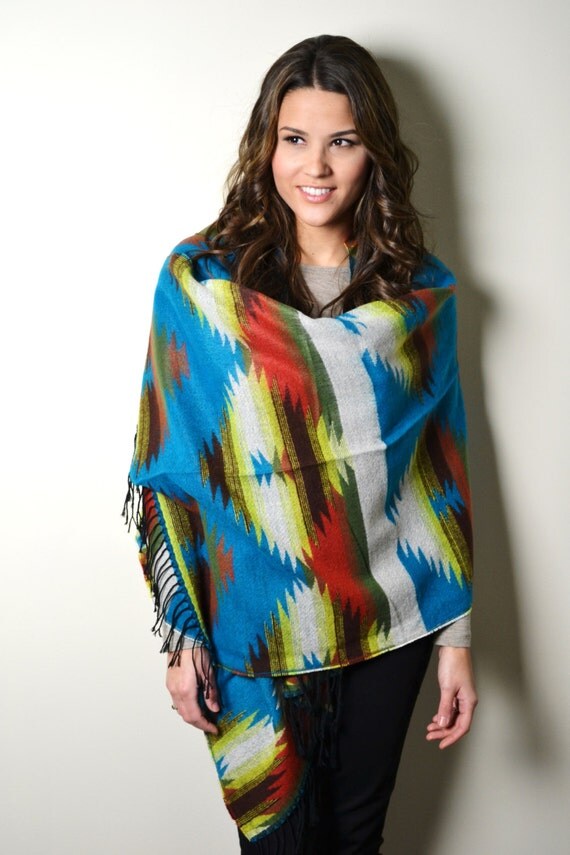 NAVAJO Aztec Wrap Boho Blanket Wrap Aztec Print Shawl