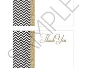 Printable Thank You Cards Thank You Note - Instant Download - Glitter Gold and Black Chevron or Custom Colors Il_170x135