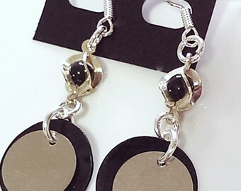 Black shell jewelry, silver shell earrings, mussel shell earrings, black dangle earrings, Dainty Black Mussel Shell Earrings | Free Shipping